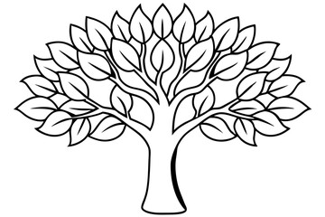 tree with leaves line art silhouette vector illustration