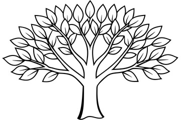 tree with leaves line art silhouette vector illustration