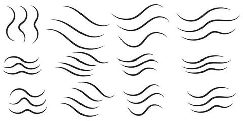 Fototapeta premium Doodle wind line sketch set. Hand drawn doodle wind motion, air blow, swirl elements. Sketch drawn air blow motion, smoke flow art, abstract line.