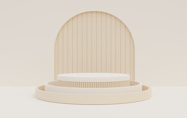 Beige podium, beige background for promoting various products for displaying fashion products, cosmetics, creams, beauty, 3D illustration.