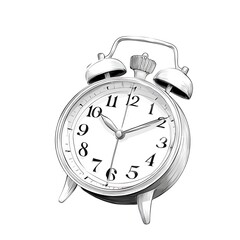 Classic Alarm Clock Sketch for White Background.