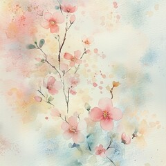 Delicate watercolor painting of blooming cherry blossoms
