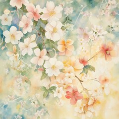 Delicate watercolor painting of blooming cherry blossoms