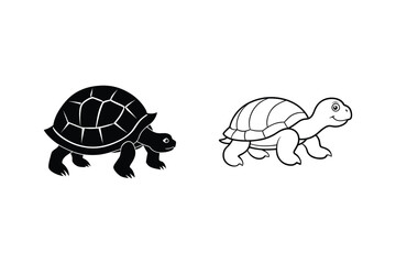 Cartoon Tortoise Illustrations Silhouette and Line Art Designs