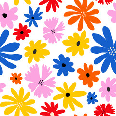 Beige naive funny seamless pattern with cute flowers