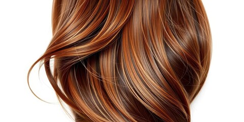 Gleaming chestnut brown hair, rich texture, elegantly isolated on pure white background, shade, isolated