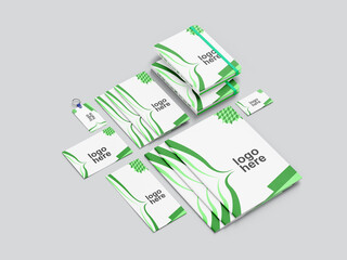 Corporate business stationary design in light green shape