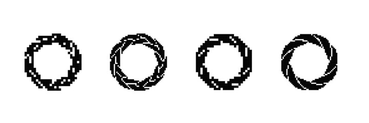 Four distinct pixel art circles, each featuring a unique pattern, showcased in a linear arrangement.