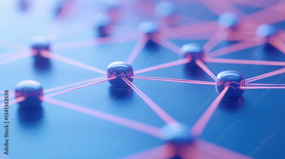 Poster a close-up view of interconnected nodes with glowing lines, representing a digital network or data c