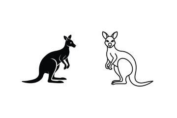 Kangaroo Silhouettes Black, White, Australian Marsupial Icons