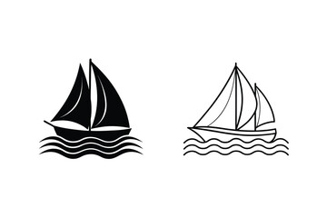 Sailing Vessel Icons Black Silhouette and Line Art Design