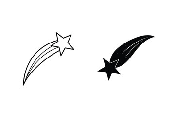 Shooting Stars Simple Line Art, Celestial Icons, Twinkling Design