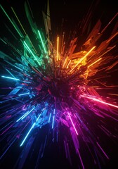 Fototapeta premium A burst of vibrant, neon colors against a dark background. The image evokes a sense of energy and dynamism.