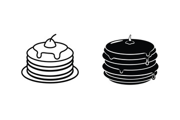 Pancake icons line art, solid, breakfast, dessert, cherry, syrup, stack, food, sweet, delicious