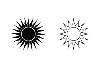 Stylized Sun Icons Black, White, Solar, Graphic Design Elements