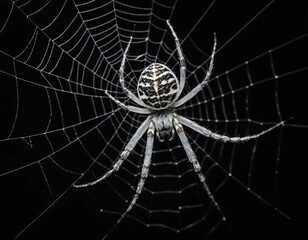 Obraz premium Dramatic Black and White Spider in Web – Dark Shadows Photography