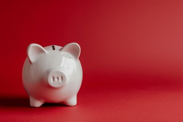 The image features a solitary piggy bank in freefall on a red background, accompanied by space for a text message, illustrating the idea of depleted fund investments and savings, tied to a red theme