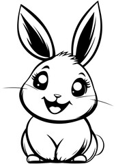 Obraz premium Black and white vector cartoon bunny, rabbit, hare illustration. Rabbit character, wildlife design. Line art for tattoo, logo, engraving, laser cutting, and design projects.