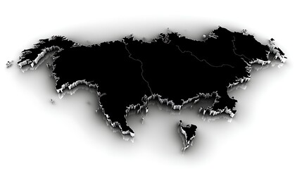 Map of Eurasia, shadows showing continents of the earth
