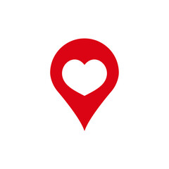 Icon showing a red location pin with a white heart inside, representing love and connection.