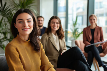 Fototapeta premium happy young business people standing together at office