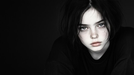 Black and White Grunge Portrait of Woman Depicting Depression and Sadness