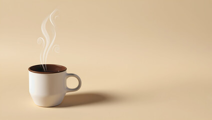 Steaming cup on a beige background