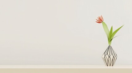 Fototapeta premium Modern Floral Arrangement in Geometric Vase: A Simple and Elegant Display