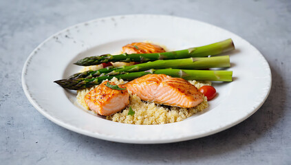 Salmon with asparagus and quinoa
