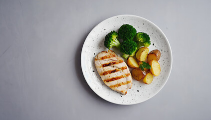 Grilled chicken breast with broccoli and potatoes