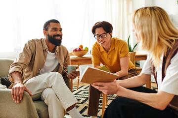 Engaging conversations among young men in a cozy book club setting at home