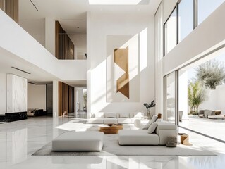 Modern interior design of a spacious and luxurious living room