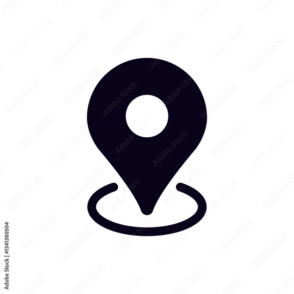 Poster bold, simple location pin icon in black and white. represents navigation and mapping functionality.