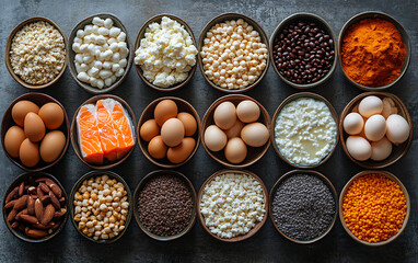 Quality Protein Food Poster with Bright Overhead Shot  
