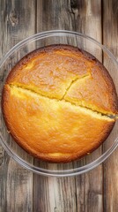 Top view of lemon sponge cake in transparent plate on a wooden background, hyper realistic photo with high quality --chaos 10 --ar 9:16 --stylize 0 --v 6.1 Job ID: 2ccb99a4-079f-471f-8ae9-b66dd544240c