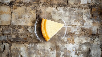 A Delectable Slice of Creamy Cheesecake on Rustic Brick Wall Background: A Culinary Delight Captured in High-Resolution Food Photography