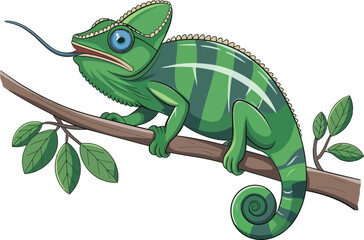 Obraz premium Cute cartoon funny chameleon isolated on white backround