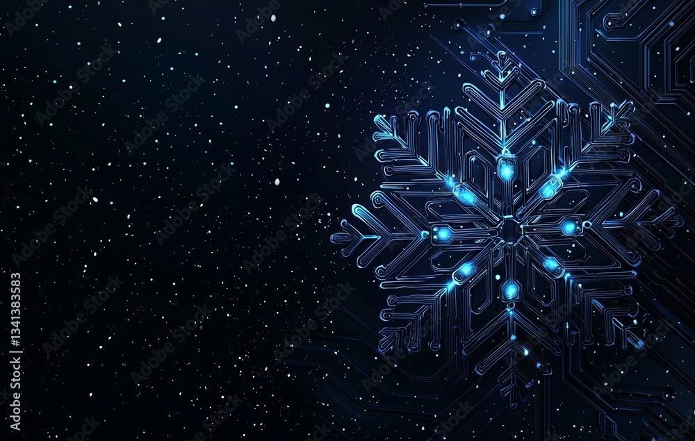 Wall mural the image is an abstract digital representation of a snowflake-shaped microchip board on a blue back