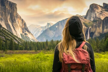 Naklejka premium In California's Yosemite National Park, a loving couple is seen appreciating the renowned Tunnel View