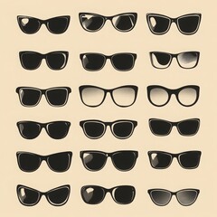 Collection of eyeglasses and sunglasses silhouettes in various styles.