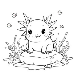 Bring the magic of cute sea creatures to life with this Kawaii Axolotl Coloring Page, designed for kids and adults who love adorable and simple coloring books. 