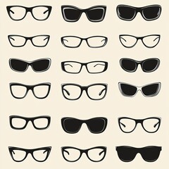 Collection of eyeglasses and sunglasses silhouettes in various styles.
