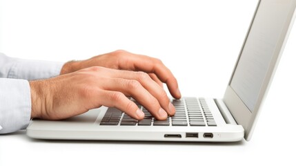 Hands typing on a laptop keyboard with code displayed on the screen.