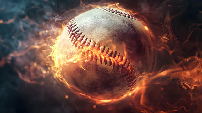 Fiery baseball artwork captures dynamism, intensity, and passion in sports imagery, design