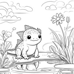 Bring the magic of cute sea creatures to life with this Kawaii Axolotl Coloring Page, designed for kids and adults who love adorable and simple coloring books. 