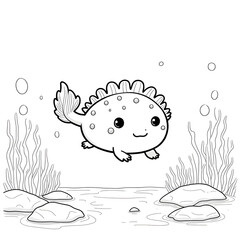 Bring the magic of cute sea creatures to life with this Kawaii Axolotl Coloring Page, designed for kids and adults who love adorable and simple coloring books. 