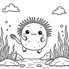 Bring the magic of cute sea creatures to life with this Kawaii Axolotl Coloring Page, designed for kids and adults who love adorable and simple coloring books. 
