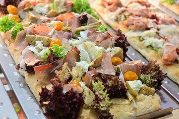 italian delicious specialty food sandwiches and pizza assortment