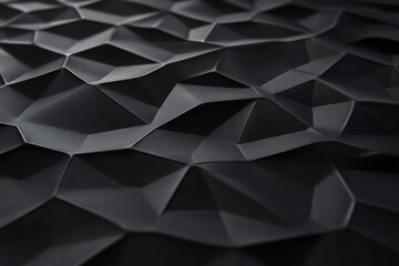 A sophisticated 3D background with a pattern of matte black hexagons set on a deep charcoal surface. Soft ambient light highlights the subtle texture and beveled edges of each hexagon, producing a