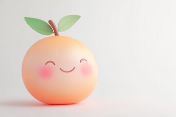 A cheerful, cartoonish orange with a smiling face and two leaves on top.
